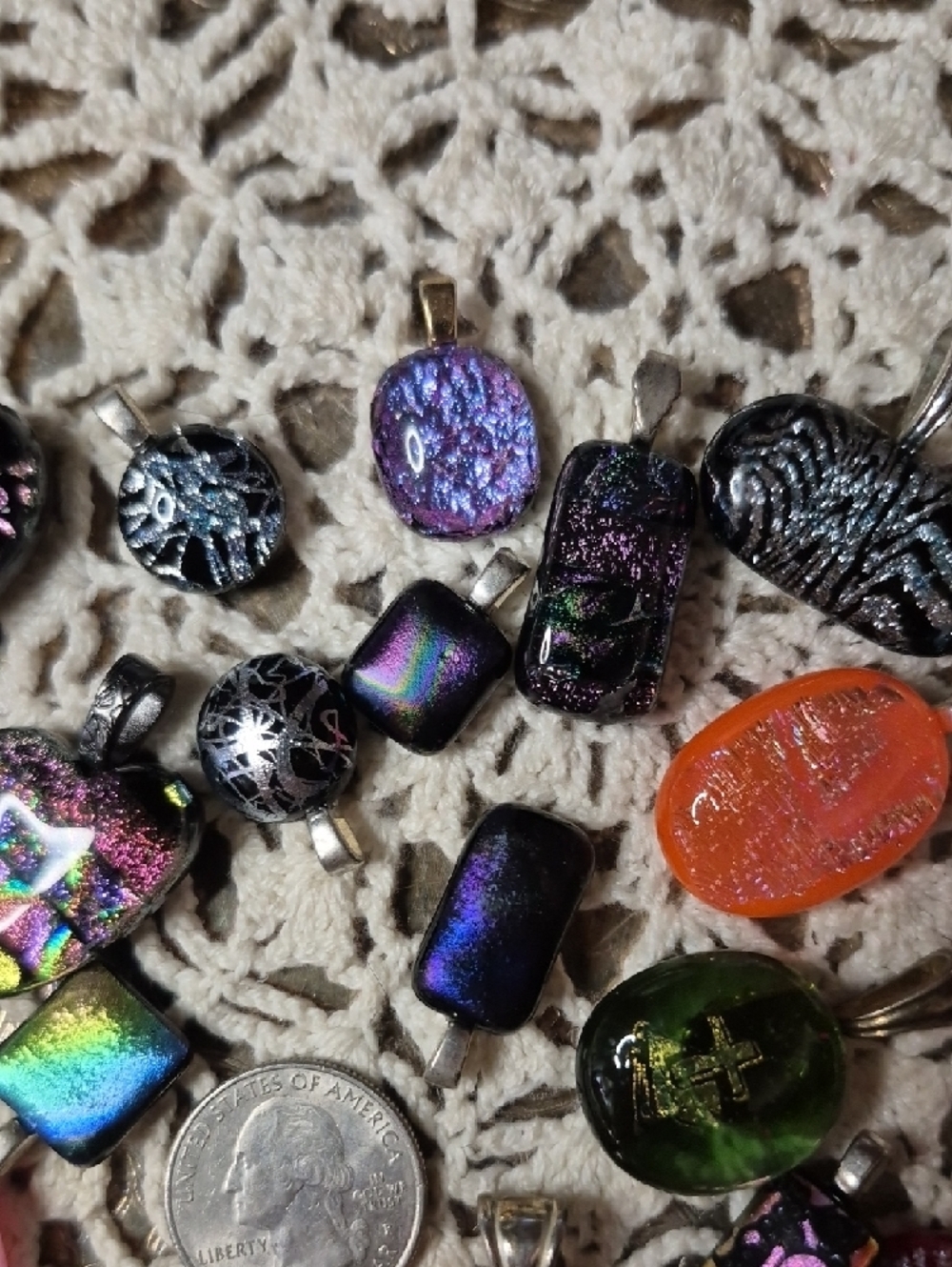 Colorful Dichroic Glass 27 Pendant Lot - Iridescent Rainbow Jewelry - Picture 5 of 9